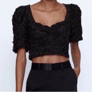 NWOT ZARA Women's Black Floral Tulle Crop Top XS